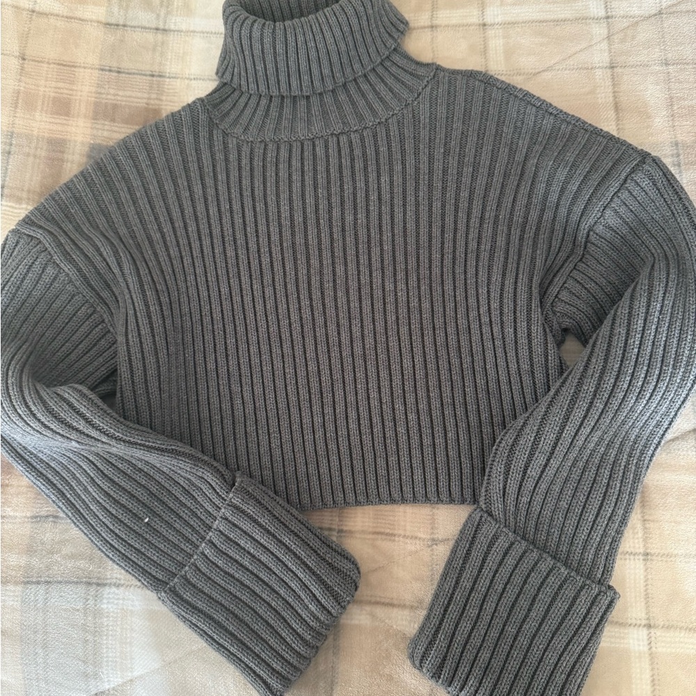 Zara Charcoal Ribbed Turtleneck Sweater